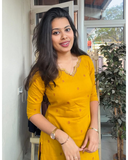 Varshidhi Mustard yellow with Scallop neck handembroidery