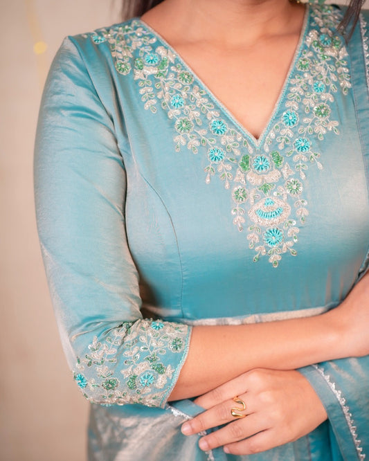 Anishi-Pastelblue floor length Gown with Dupatta | Petals Chennai