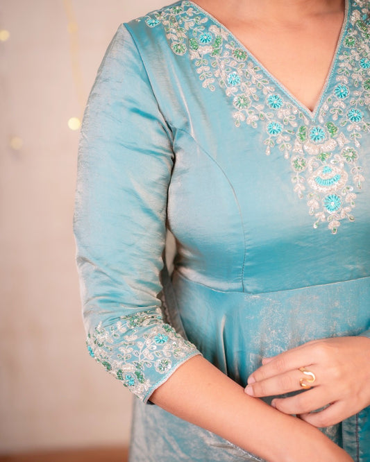 Anishi-Pastelblue floor length Gown with Dupatta | Petals Chennai