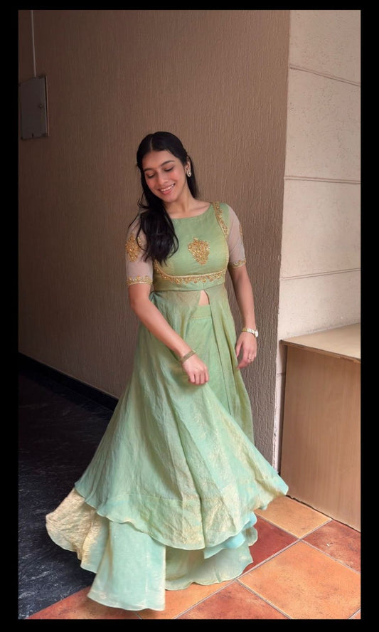 Rutva-Dual Layer emboidered  gown and duppata | Petals Chennai