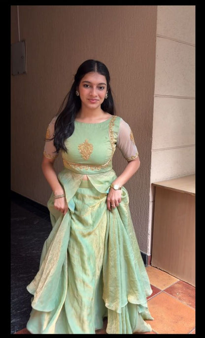 Rutva-Dual Layer emboidered  gown and duppata | Petals Chennai