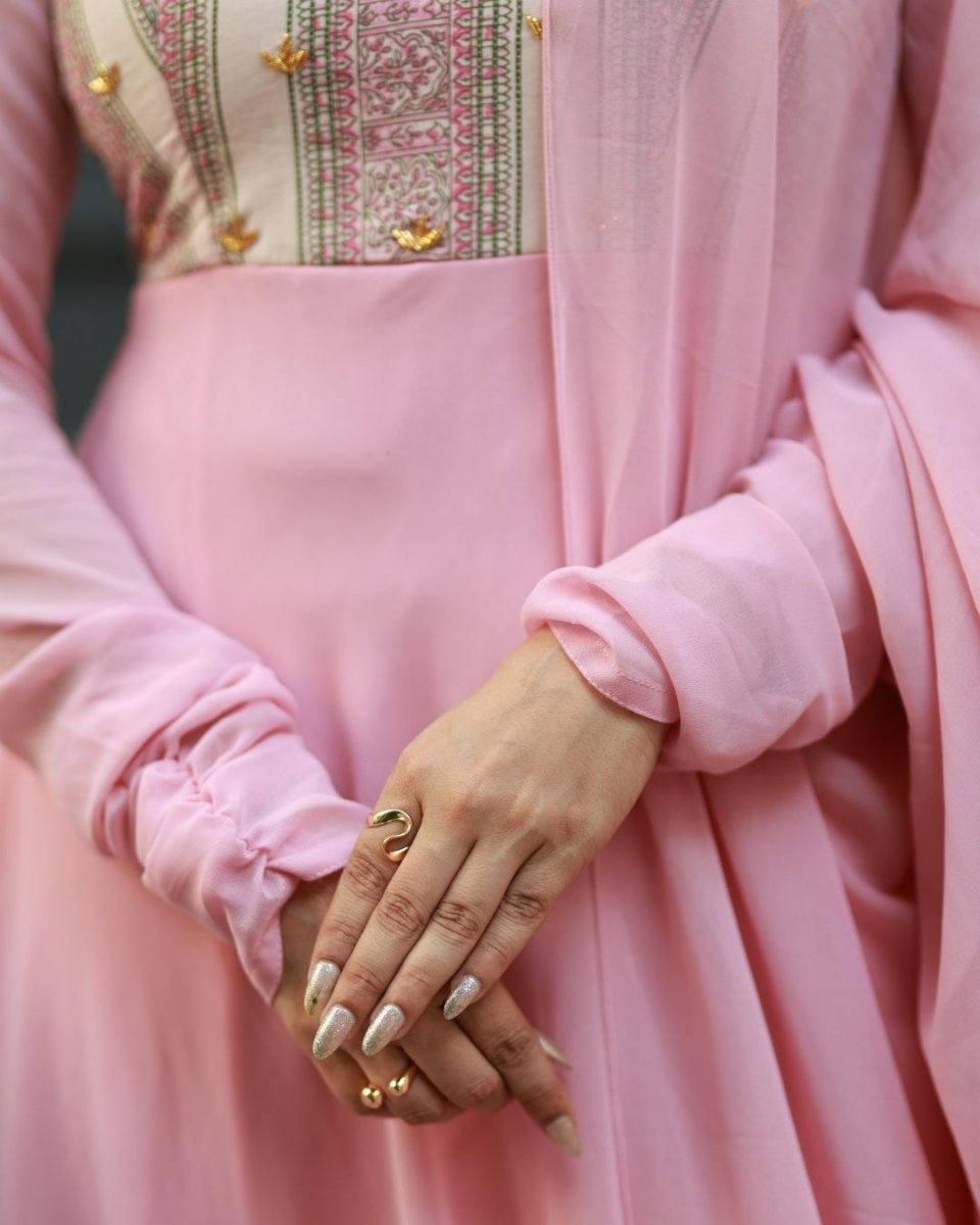 Aarna - Pastel pink floor length anarkali gown and duppata | Petals Chennai - Petals Chennai