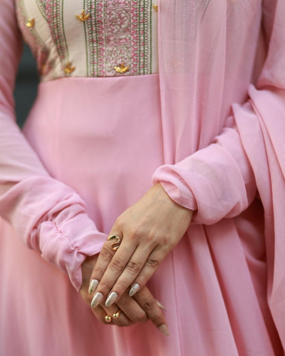 Aarna - Pastel pink floor length anarkali gown and duppata | Petals Chennai - Petals Chennai