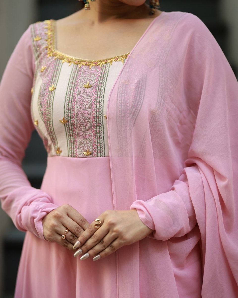 Aarna - Pastel pink floor length anarkali gown and duppata | Petals Chennai - Petals Chennai