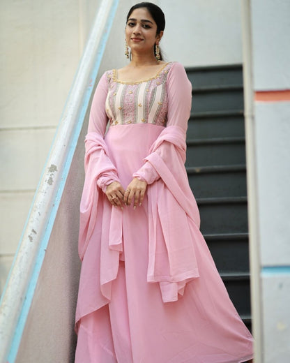 Aarna - Pastel pink floor length anarkali gown and duppata | Petals Chennai - Petals Chennai