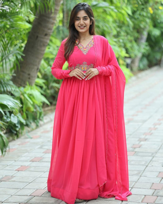 Anvi - Pink floor length gown and duppata | Petals Chennai - Petals Chennai