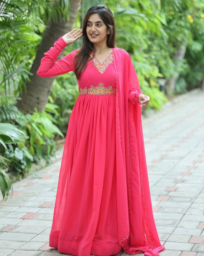 Anvi - Pink floor length gown and duppata | Petals Chennai - Petals Chennai
