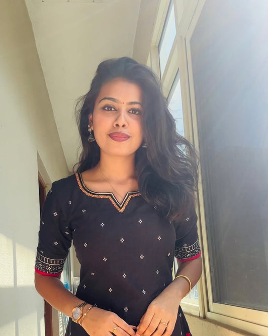 Shringar black kurti with leaf neck and handembroidery