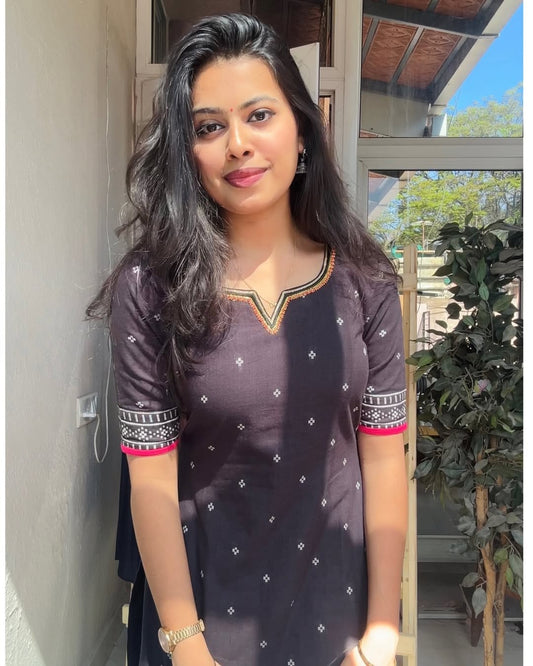 Shringar black kurti with leaf neck and handembroidery