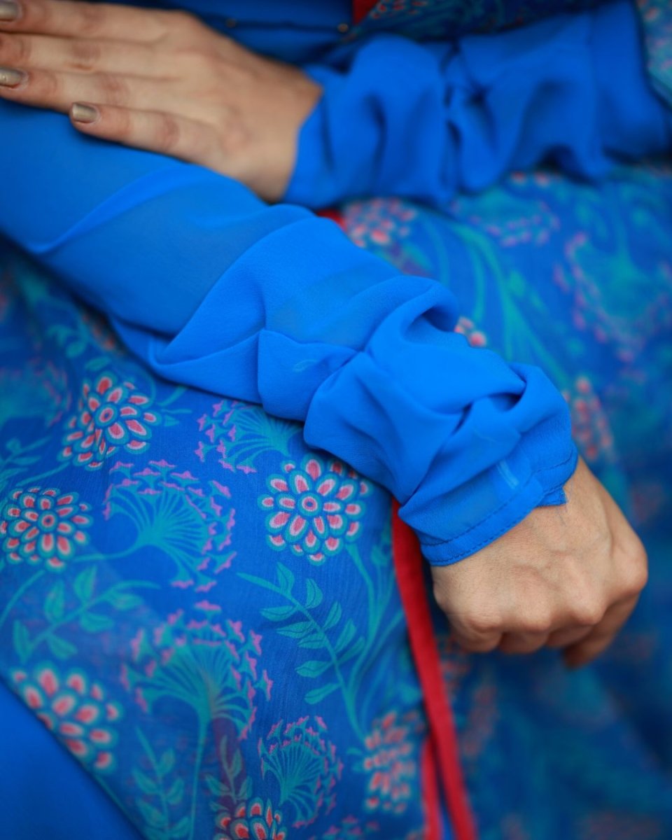 Ink blue anarkali kurta and duppata | Petals Chennai - Petals Chennai