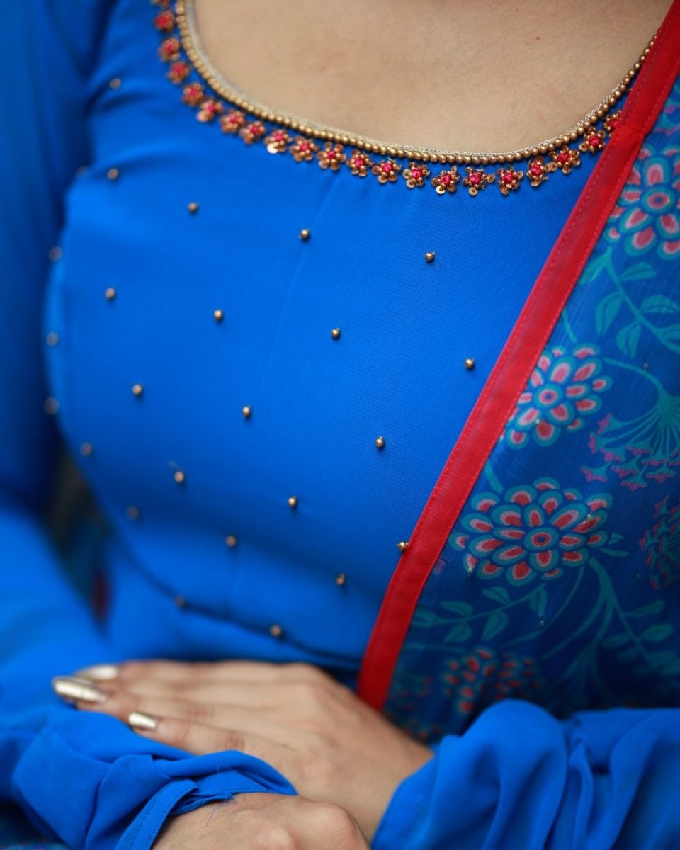 Ink blue anarkali kurta and duppata | Petals Chennai - Petals Chennai