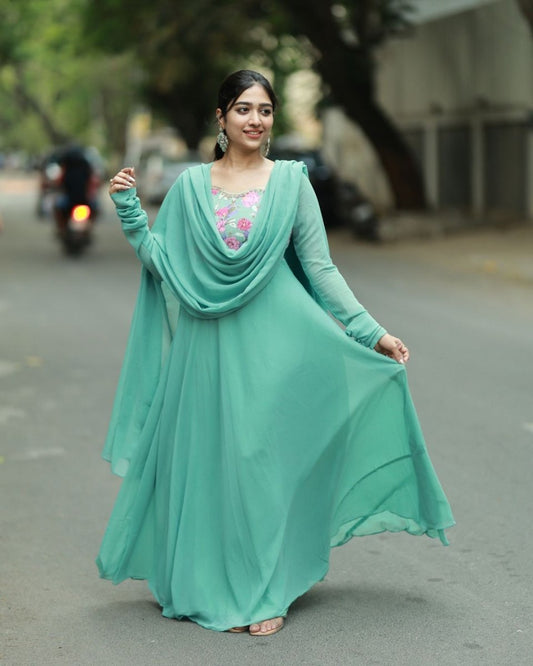 Mayuri - Powder green anarkali gown and duppata | Petals Chennai - Petals Chennai