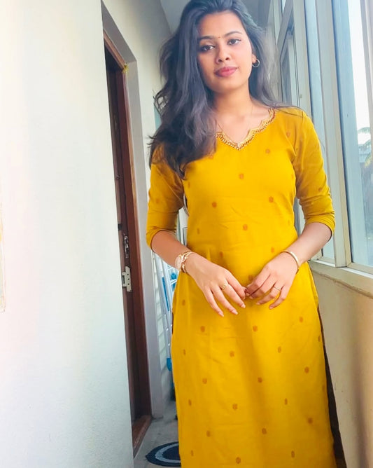 Varshidhi Mustard yellow with Scallop neck handembroidery