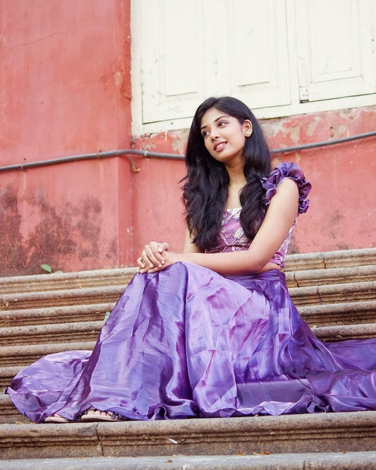 Purple embroidered crop top and skirt | Petals Chennai - Petals Chennai