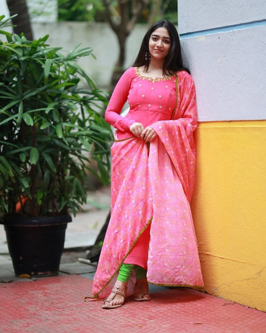 Rani pink anarkali kurta and duppata | Petals Chennai - Petals Chennai
