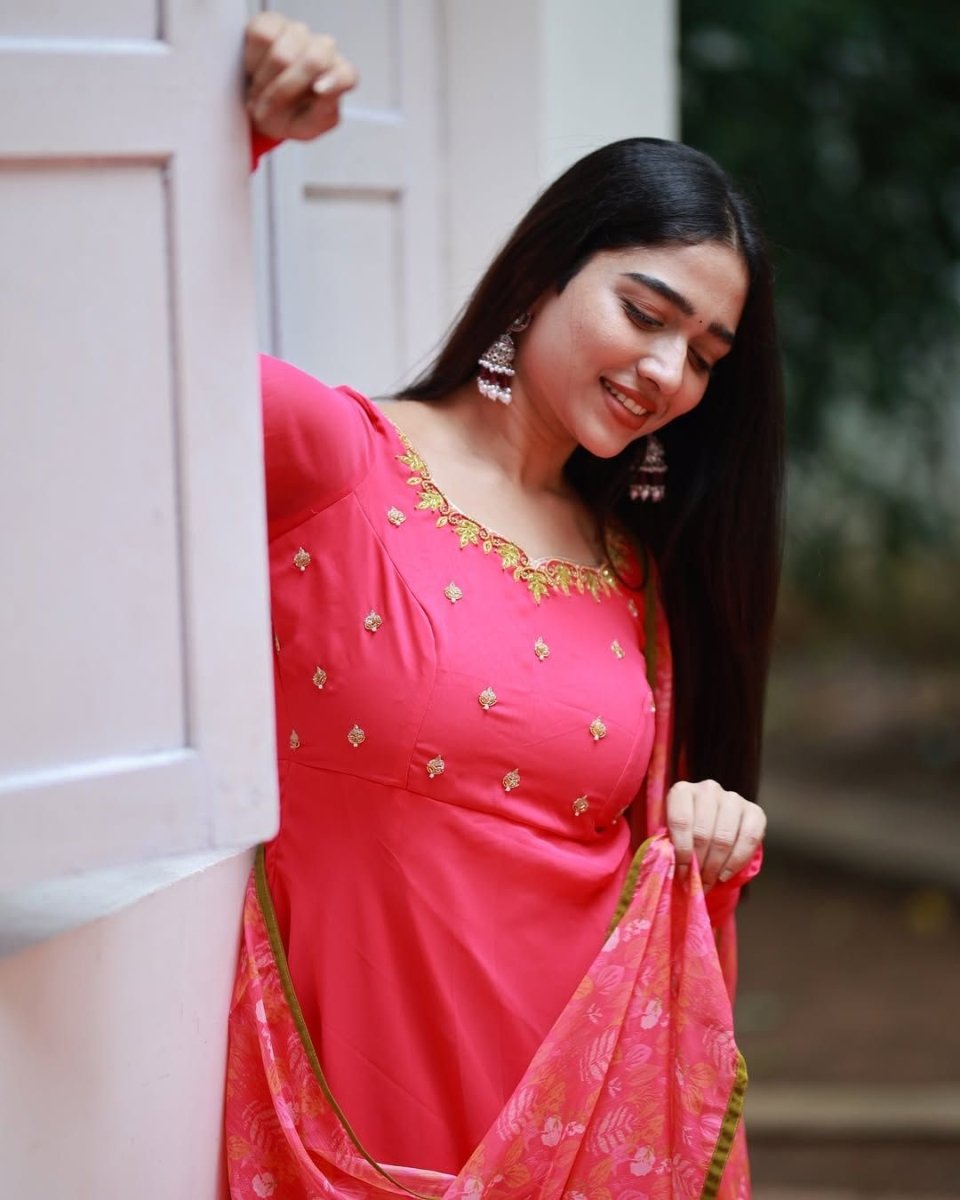 Rani pink anarkali kurta and duppata | Petals Chennai - Petals Chennai