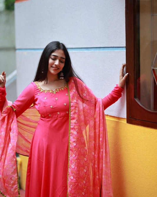 Rani pink anarkali kurta and duppata | Petals Chennai - Petals Chennai