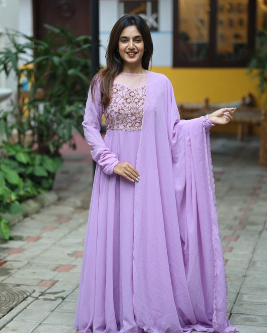 Saisha - Lavendar floor length gown and duppata | Petals Chennai - Petals Chennai