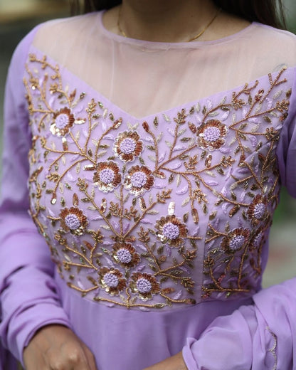 Saisha - Lavendar floor length gown and duppata | Petals Chennai - Petals Chennai