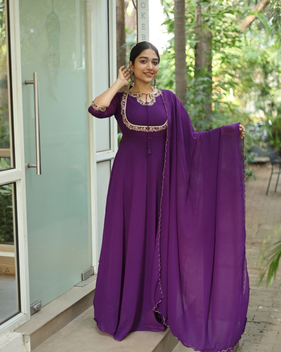 Urvi - Deep purple anarkali gown and duppata | Petals Chennai - Petals Chennai