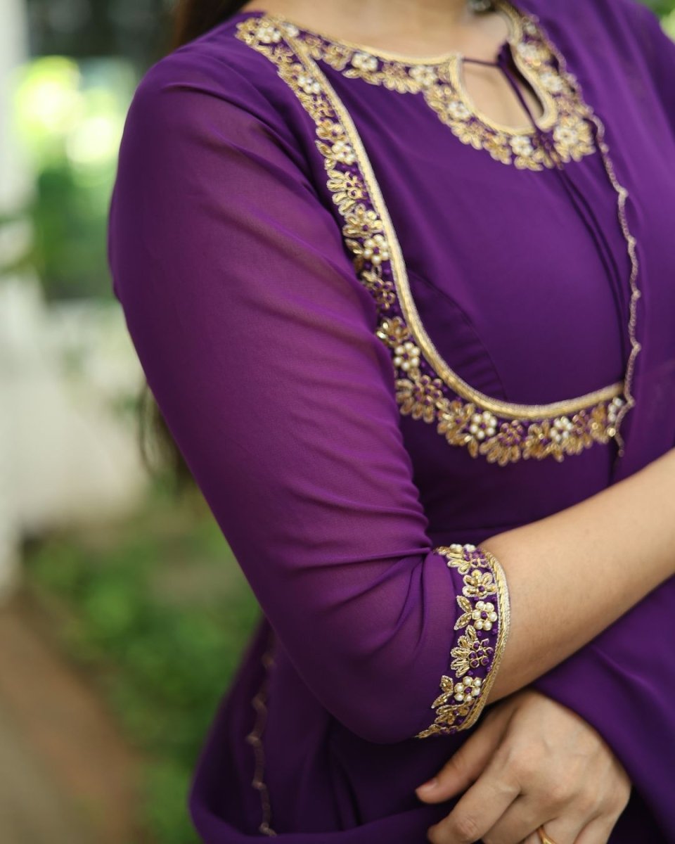 Urvi - Deep purple anarkali gown and duppata | Petals Chennai - Petals Chennai