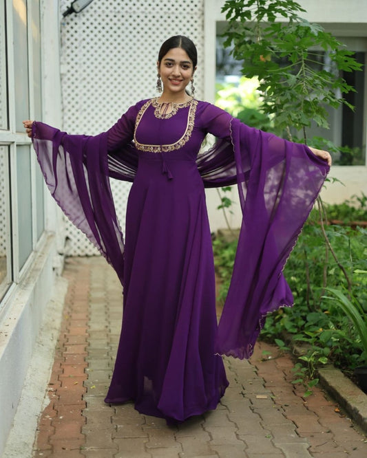 Urvi - Deep purple anarkali gown and duppata | Petals Chennai - Petals Chennai