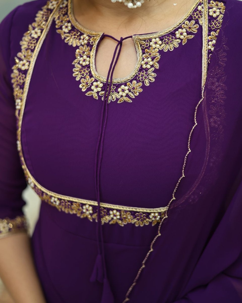 Urvi - Deep purple anarkali gown and duppata | Petals Chennai - Petals Chennai